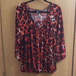 INC International Concepts Red and Black Leopard Print Blouse